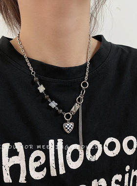 秋冬季棋盘格毛衣链女年新款潮轻