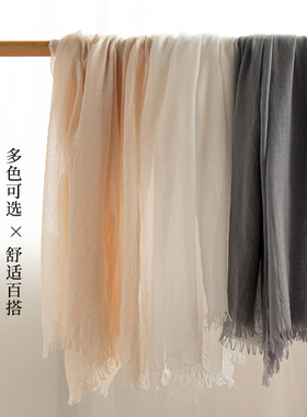 春夏薄围巾仿棉麻纯色简约防晒披肩女高级感丝巾纱巾头巾批发