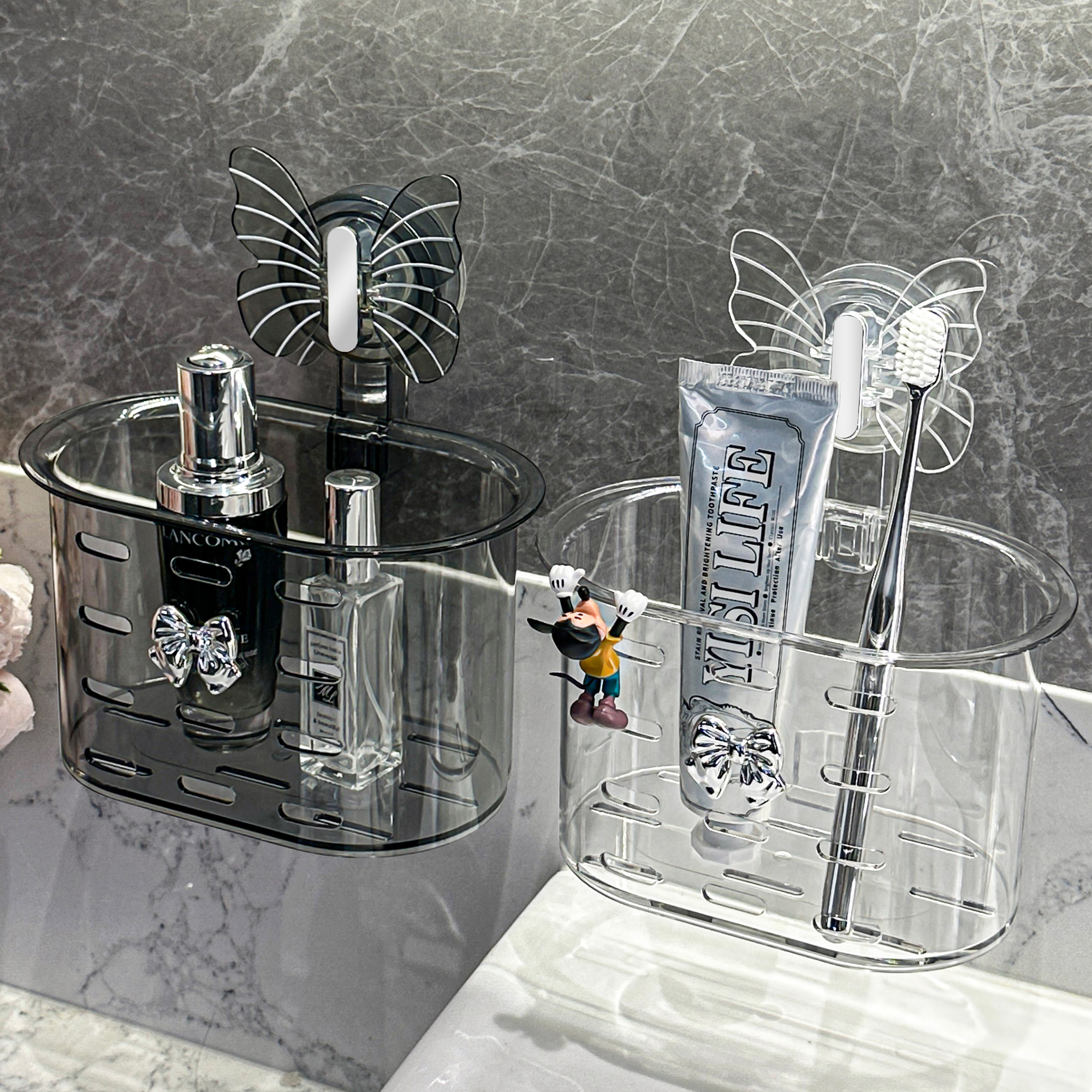 杜琥蝴蝶吸盘牙刷置物架挂篮收纳