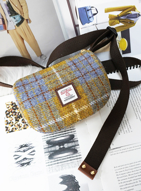 harris tweed哈里斯粗花呢秋冬波士顿枕头包女斜挎格纹迷你小包