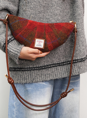 harris tweed红色饺子包包小众单肩斜挎牛角包2025超火腋下小拎包