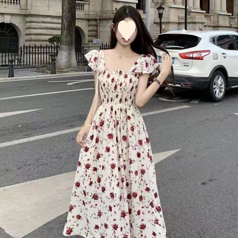 超仙森系连衣裙2025夏季新款小飞袖甜美气质温柔风法式碎花中长裙