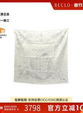 中古Hermes爱马仕女S级99新carres 90丝绸围巾/丝巾白色