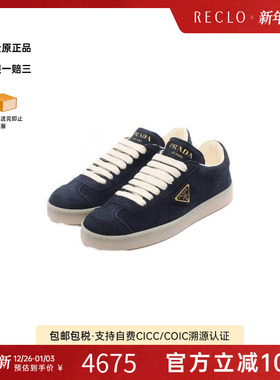 中古Prada普拉达女S级99新sneakers运动鞋绒面革小牛皮鞋蓝色