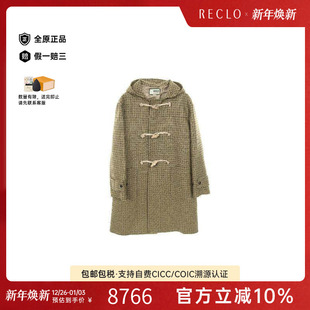中古Gucci古驰男A级95新duffle coat粗呢大衣羊毛外套绿色