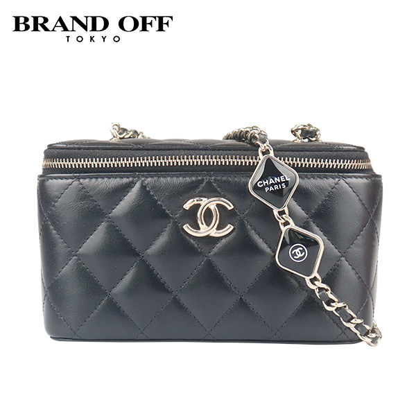 「9.0新」CHANEL(香奈儿)LOGO链条盒子化妆包黑色牛皮斜挎包RECLO