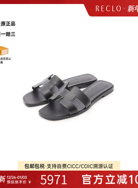 中古Hermes爱马仕女A级95新sandals凉鞋牛皮鞋黑色