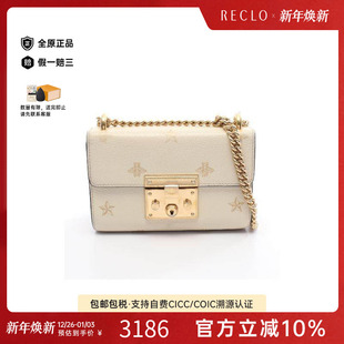 中古Gucci古驰女包B级9新chain链条牛皮单肩包浅褐色