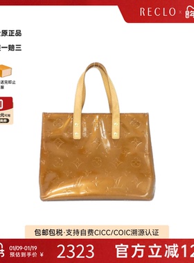 中古LV路易威登女包B级9新Vernis Lead托特包漆皮老花手提包