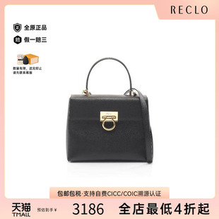 中古Ferragamo菲拉格慕女包B级9新Gancini博物館牛皮手提包黑色