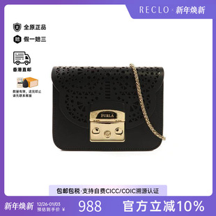 中古Furla芙拉女包A级95新Chain Shoulder链条肩带牛皮斜挎包黑色
