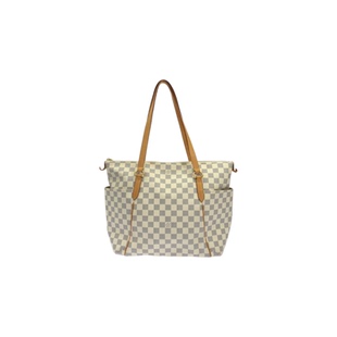 中古LV路易威登女包A级95新 Azur Totally白棋盘格单肩包