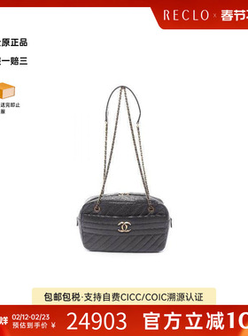 中古Chanel香奈儿女包A级95新camera bag相机包牛皮单肩包黑色