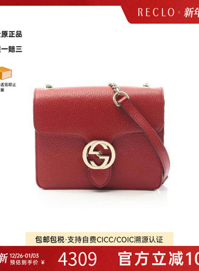 中古Gucci古驰女包B级9新Interlocking G 牛皮斜挎包红色RECLO