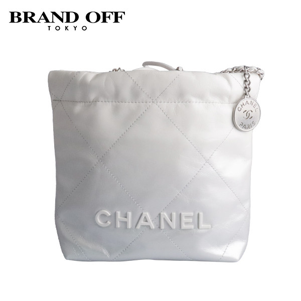 「95新」CHANEL香奈儿22 垃圾袋银色渐变金属质感牛皮迷你斜挎包
