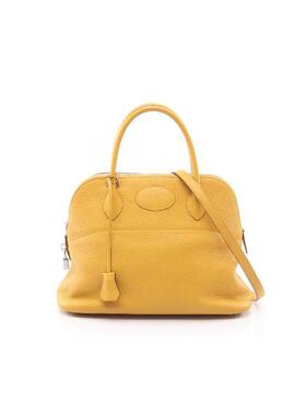 中古Hermes爱马仕女包A级95新Bolide 31 保龄球牛皮手提包黄色