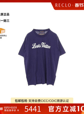 中古LV路易威登男S级99新T-shirtT恤棉上衣蓝色reclo正品