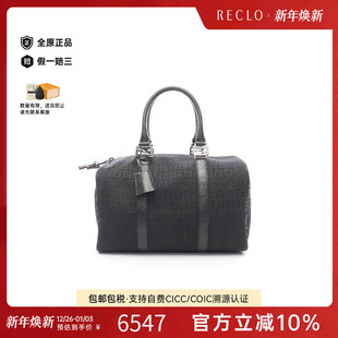 中古Fendi芬迪女包A级95新boston波士顿帆布手提包蓝色