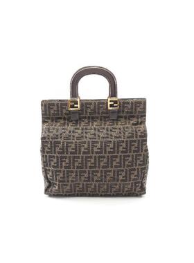 中古Fendi芬迪女包B级9新tote bag托特包帆布托特包棕色