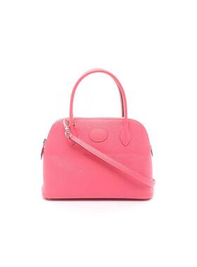 中古Hermes爱马仕女包A级95新Bolide27保龄球包牛皮手提包粉色