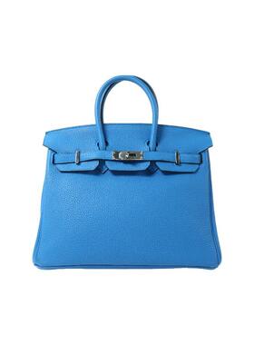 中古Hermes爱马仕女包A级95新Birkin 25铂金包25牛皮手提包蓝色