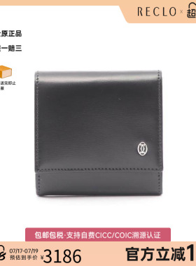 中古Cartier卡地亚女A级95新coin purse零钱包牛皮零钱包黑色正品