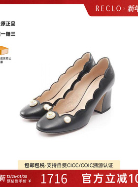 中古Gucci古驰女A级95新pumps高跟鞋牛皮鞋黑色