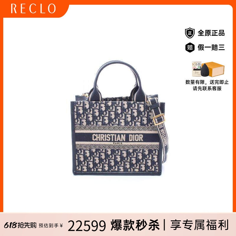 中古Dior迪奥女包A级95新tote bag托特包帆布托特包蓝色