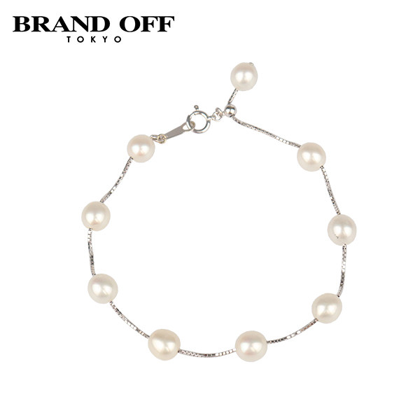 「9.5新」TASAKI(塔思琦)9颗海水珍珠手链K18白金21cm百搭RECLO