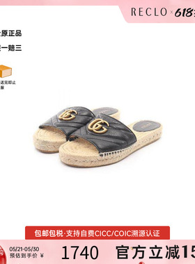 中古Gucci古驰女C级85新Sandals凉鞋牛皮鞋黑色