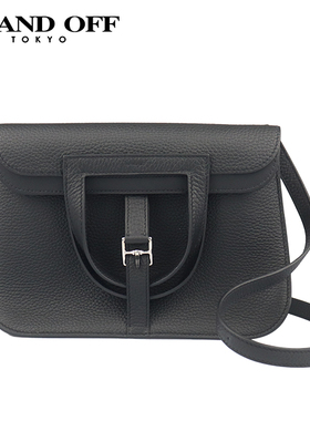 「9.5新」HERMES(爱马仕)HALZAN黑色CLEMENCE皮25斜挎包H082027CK