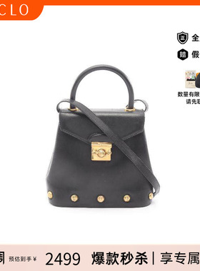 中古Ferragamo菲拉格慕女包B级9新handbag手提包牛皮斜挎包黑色