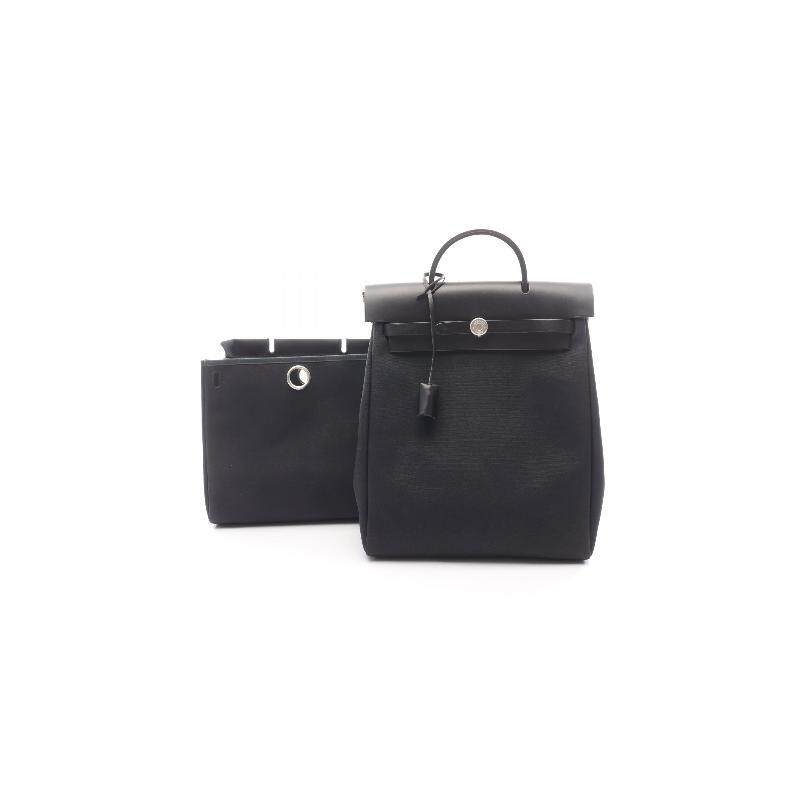 中古Hermes爱马仕女包A级95新Backpack背包帆布双肩包黑色