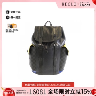 中古LV路易威登双肩包B级9新 Christopher水波纹双肩包
