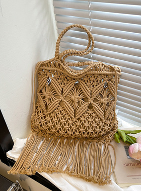 流苏镂空时尚百搭腋下单肩包简约新款夏季海边大容量棉线编织包