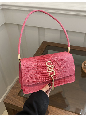 鳄鱼纹包包女2024春季新款洋气渐变色小方包高级感单肩包时尚女包