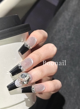 Boo暗夜星辰~黑色手工穿戴甲猫眼爆闪辣妹暗黑高级感轻奢美甲长款