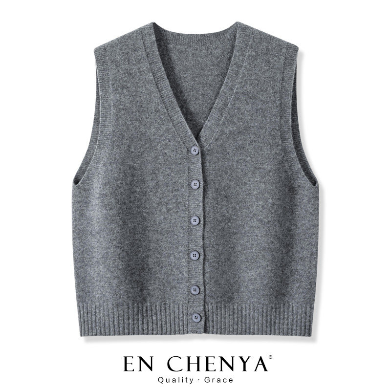 纯羊毛马甲针织背心女开衫2025新款宽松外穿百搭纯色V领毛衣坎肩