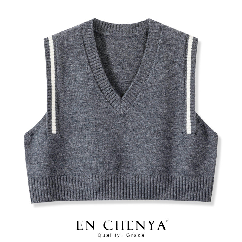 100纯羊毛短款毛衣背心女春外穿2025新款宽松叠穿V领针织马甲坎肩