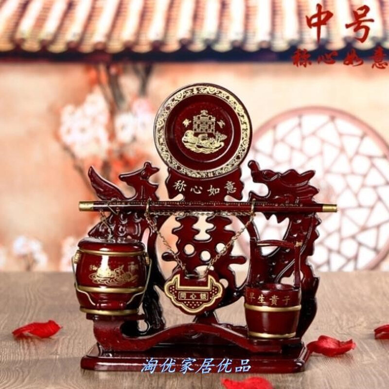 新吉祥象征子孙桶喜庆出嫁结婚用品小号木婚庆木材三件套物件报i.