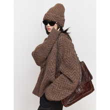 【惊喜五折】UNICA/原色骆马绒_立体提花圈圈双色人字纹廓形毛衣