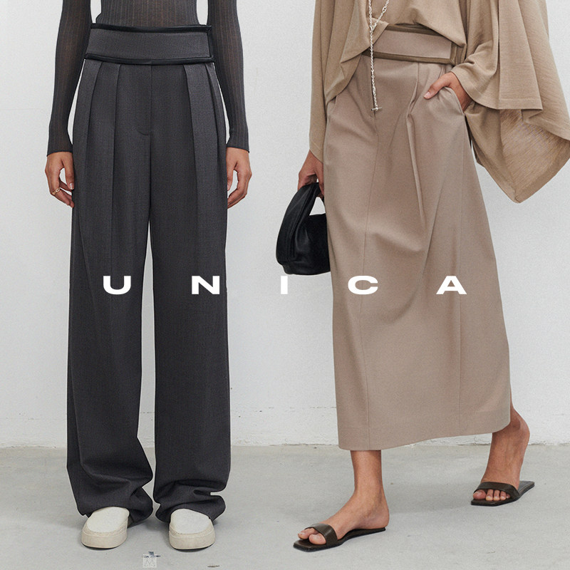 UNICA/口碑魔术贴澳洲进口精纺羊毛阔腿裤半身裙