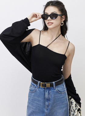 【惊喜五折】UNICA/不对称细肩带_清凉天蚕丝_夏日针织套装