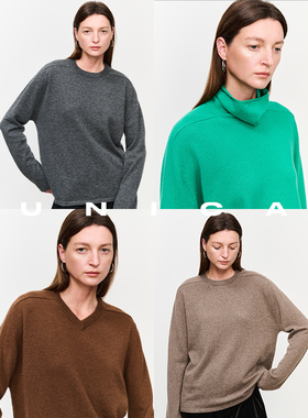 【惊喜五折】UNICA/万能 100纯羊绒_直角肩设计打底松身羊绒衫
