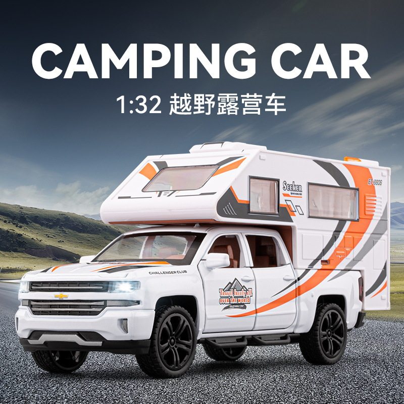 车致1:32 雪佛兰越野露营房车合金模型玩具车 开门声光回力