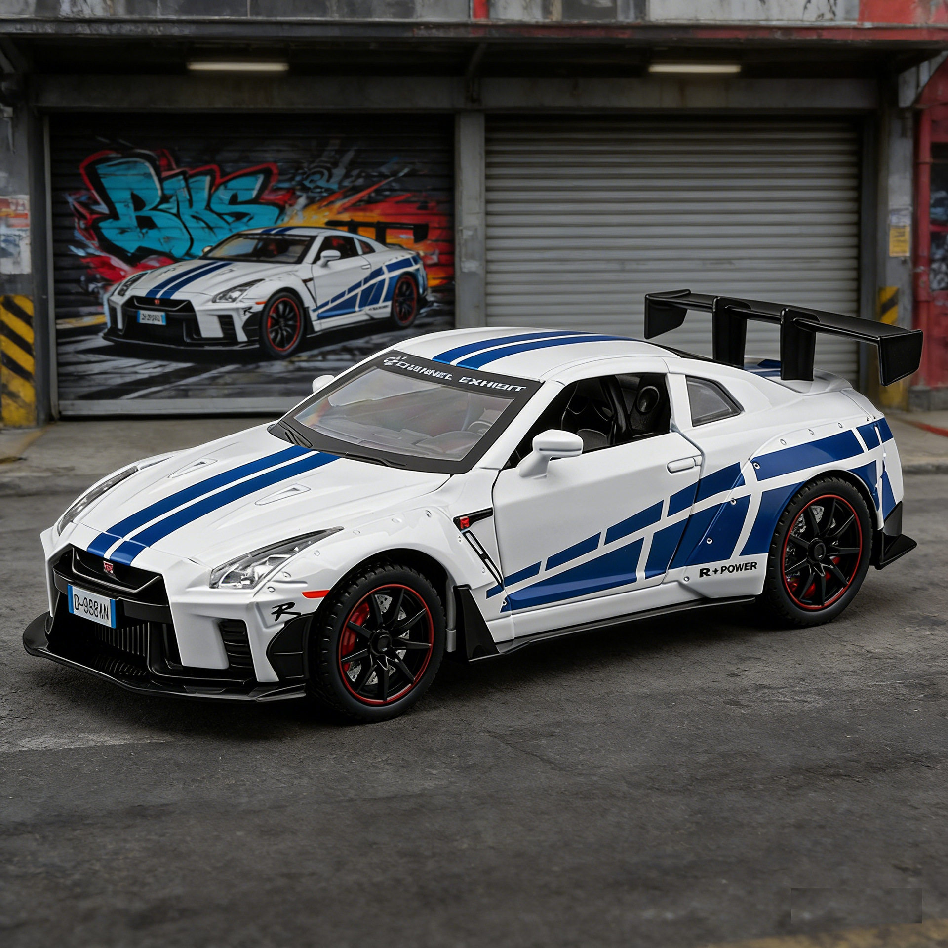 嘉业1：22战神R35GTR拉花版 合金汽车模型回力声光玩具跑车全新