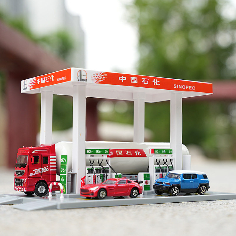 精邦1:60合金加油站套装油罐车模拟场景加油机儿童过家家玩具