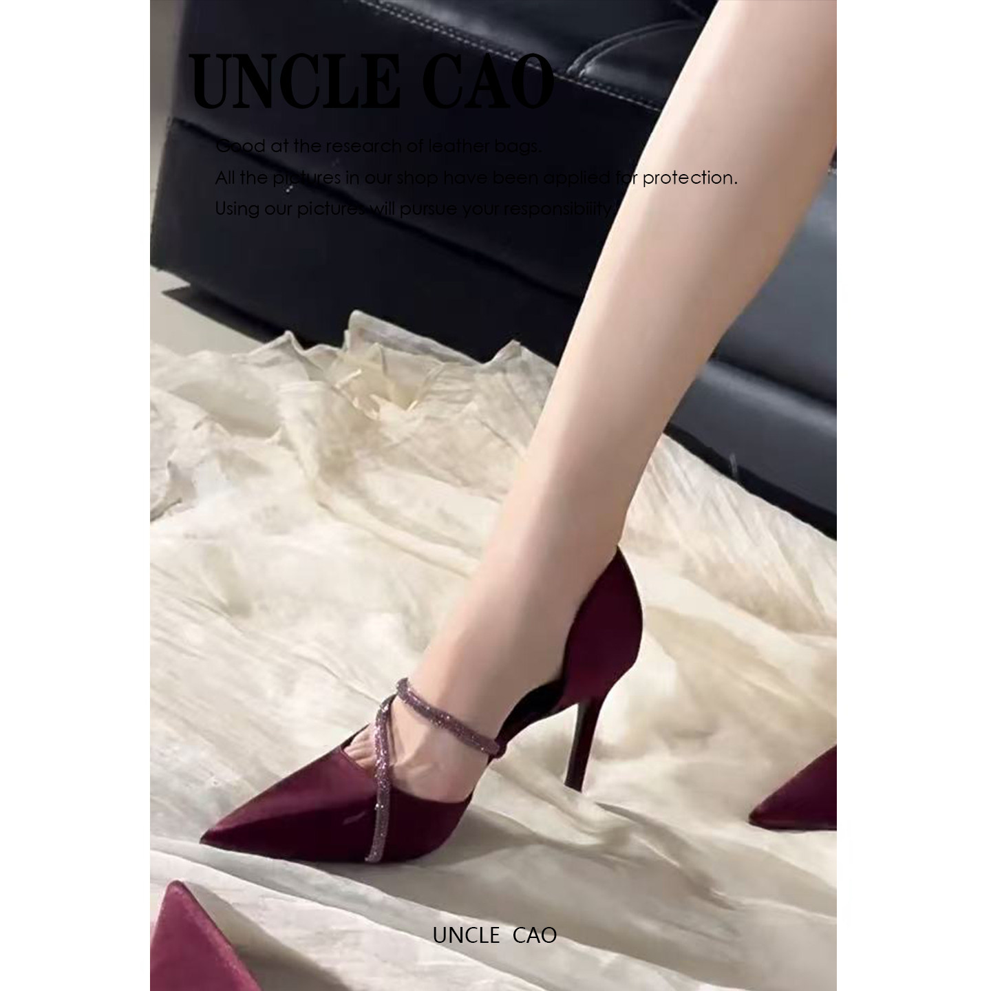 【超软羊皮】红色高跟鞋日常可穿细闪交叉绑带尖头单鞋软底不累脚