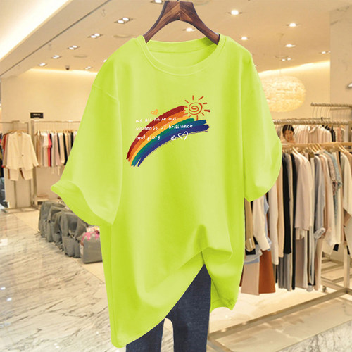 潮牌短袖宽松彩虹印花T恤