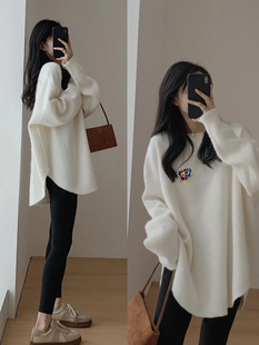 遮屁股打底衫 t恤女中长款 双面德绒加厚宽松白色长袖 2026秋冬新款